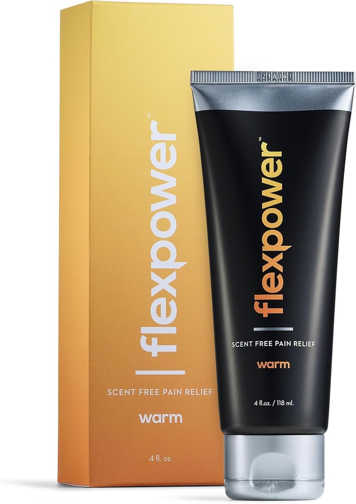 Lotion de soulagement de la douleur chaude Flexpower – 4 oz. Crème de soulagement de la douleur musculaire et articulaire sans parfum, rapide d'action pour les athlètes, récupération sportive, douleur quotidienne - Non-Greasy, Fabriqué aux États-Unis