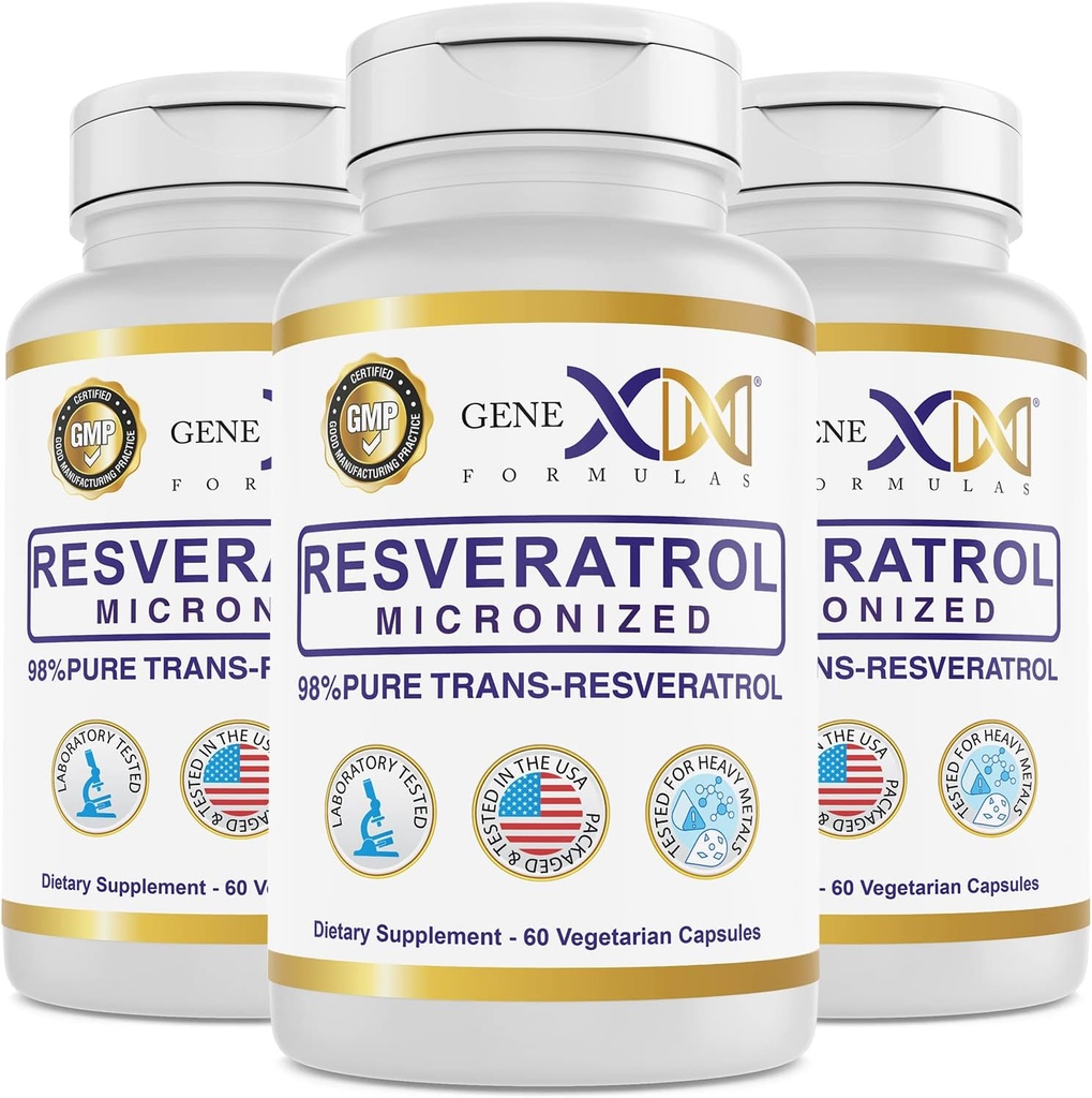 Formules Genex 98% Pure Trans-Resveratrol avec BioPerine® pour Absorption (3 Pack) Micronisé, testé en laboratoire, resvératrol entièrement stabilisé 600mg - 180X Trans-Resveratrol Capsules pour un vieillissement en santé
