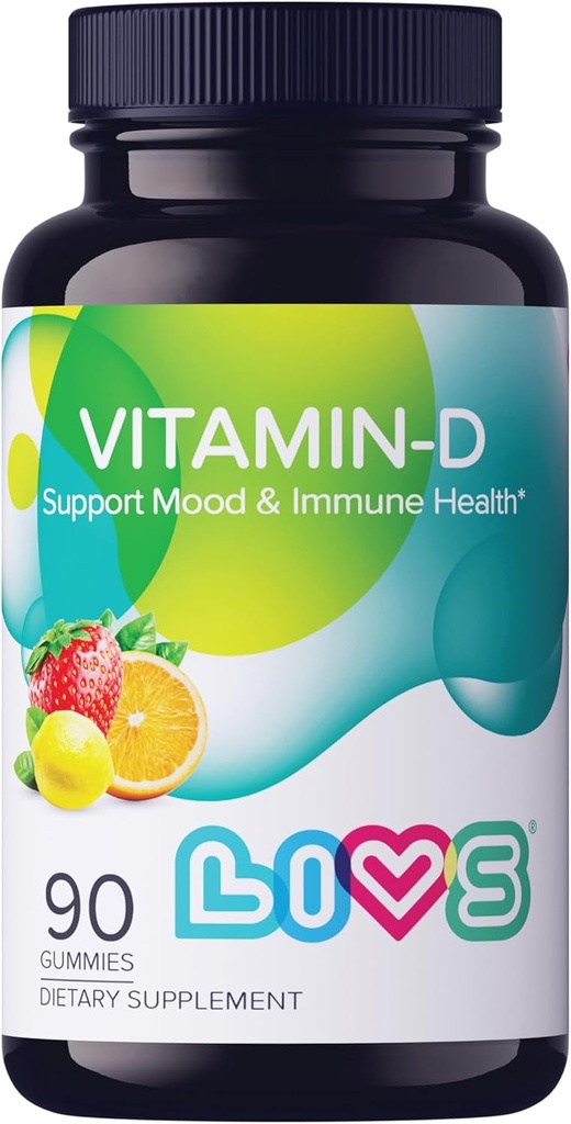 LIVS Vitamine D3 Gommies 2000 UI pour les femmes et les hommes – Supplément Vitamine D3 végétalien pour les os, les dents et le soutien immunitaire – Gommies Vitamine D à croquer avec le citron naturel Berry & Argivor – 90 Ct