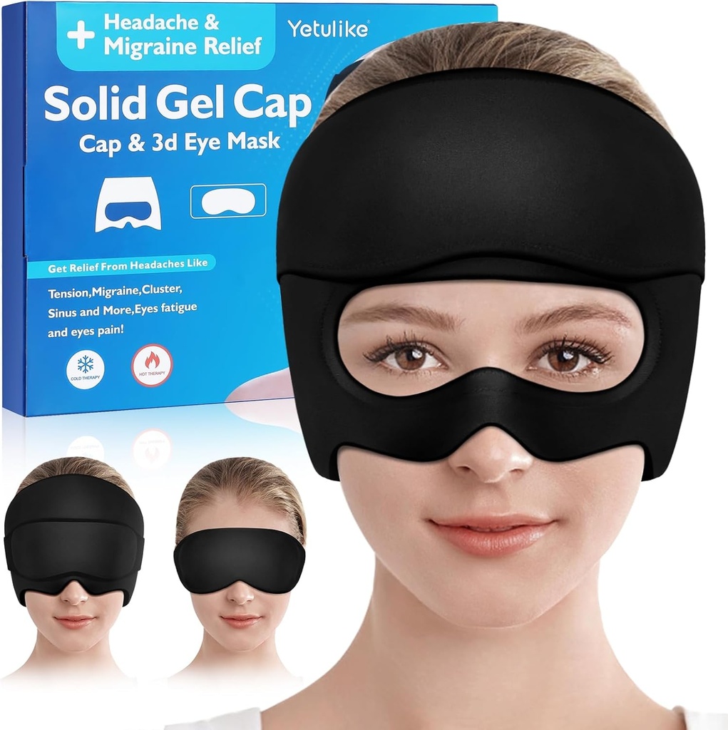 Chapeau de soulagement des maux de tête, migraine apaisante Relief Cap Gel Ice Head Wrap Masque des yeux des maux de tête pour les sinus, les yeux puants, la tension et le stress - Thérapie chaude et froide