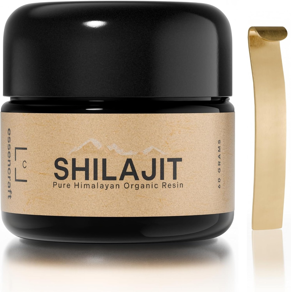 Résine de Shilajit biologique Himalayan - 500mg Max Potency, laboratoire testé Shilajit pur pour les hommes et les femmes, 85+ Trace Minerals Acid fulvic, support immunitaire, énergie et performance cognitive, 4 mois d'approvisionnement, 60g