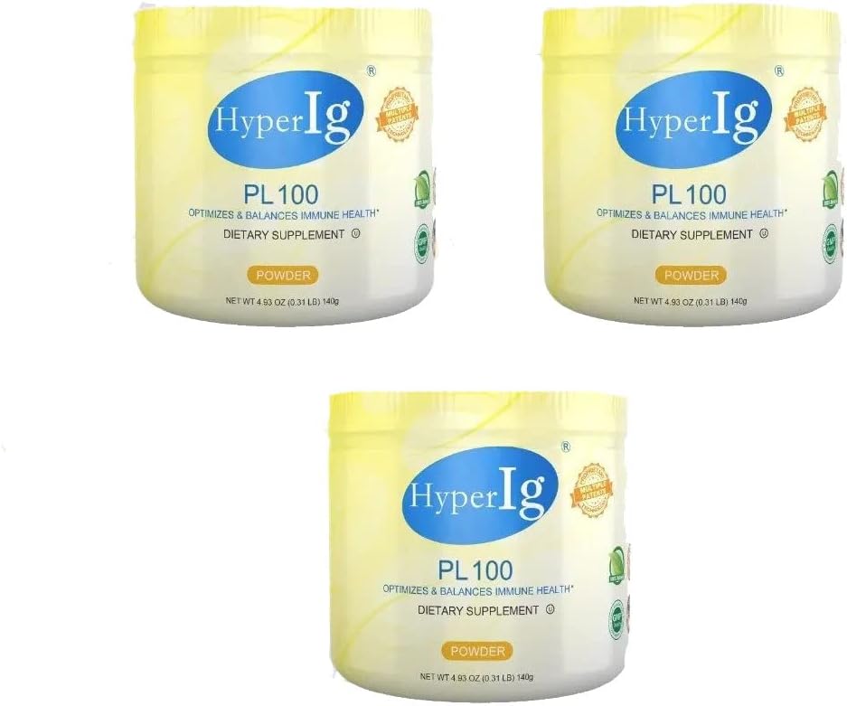 PL-100 Poudre de protéines d'oeufs, suppléments d'oeufs hyperimmuns, 140g - Amélioration immunitaire, santé digestive, soins articulaires, énergie et force musculaire, 3 boîtes sans gluten