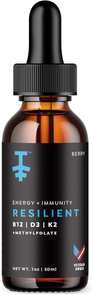 PROTEKT Resilient Vitamin D3 K2 B12 Drops - Liquid B12 K2 D3 Vitamin Supplement with Methylfolate, Liquid Drops for Energy & Recovery, Methy Folate for Sleep & Mood - Natural Berry 30mL