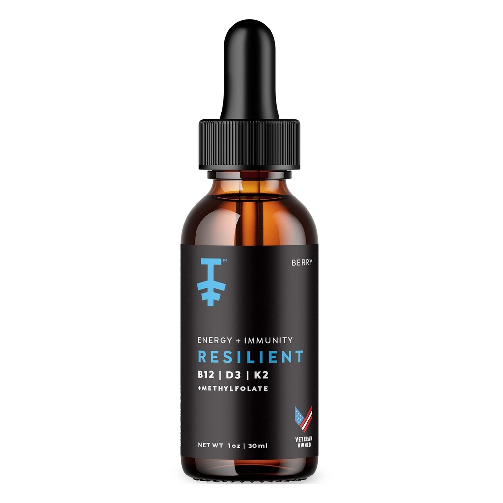 PROTEKT Vitamine résiliente D3 K2 B12 gouttes - Liquid B12 K2 D3 supplément de vitamine avec du méthylfolate, gouttes liquides pour l'énergie et la récupération, méthy folate pour le sommeil et l'humeur - Berry naturel 30mL