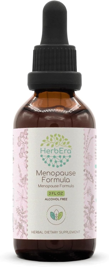 HerbEra Ménopause Formule B60 Teinture d'extrait sans alcool, gouttes liquides concentrées Berry de Vitex naturel, racine de réglisse, noyer, racine de Dong Quai, racine de Burdock, racine de Cohosh noir. 2 Fl Oz