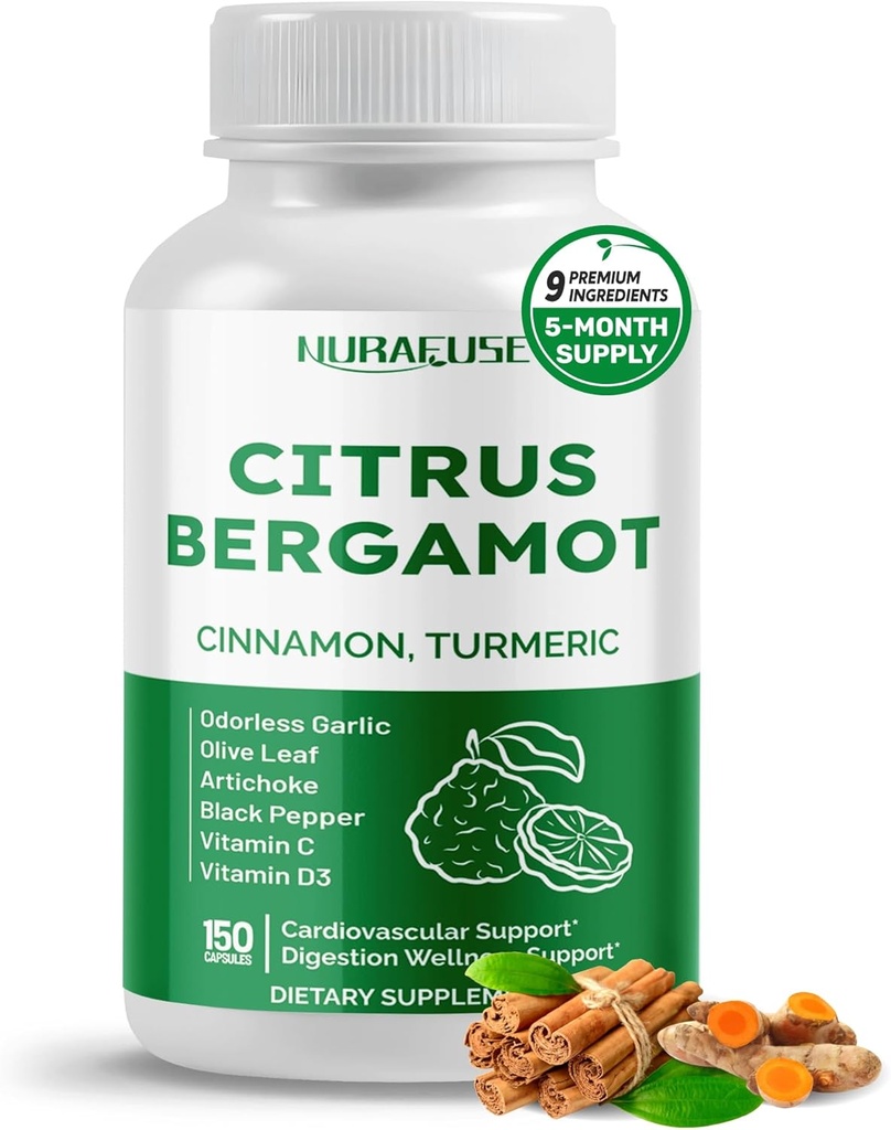 Citrus Bergamot Formule 9-en-1 - avec Cinnamon Turmeric Odorless Ail, Olive Leaf, Artichaut - Fabriqué et testé aux États-Unis