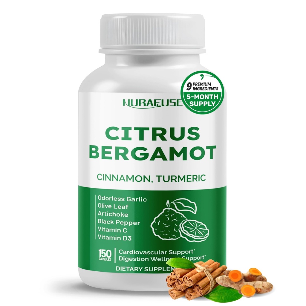 Citrus Bergamot Formule 9-en-1 - avec Cinnamon Turmeric Odorless Ail, Olive Leaf, Artichaut - Fabriqué et testé aux États-Unis