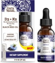 GuruNanda Black Seed Oil, Nigella Sativa pressée à froid - Riche en vitamine D3 5000 Unités, K2 & E, Thymoquinone élevée.