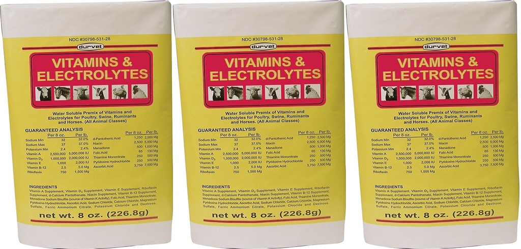 Durvet (3 Pack) 136028 Vitamins & Electrolytes, 8 oz