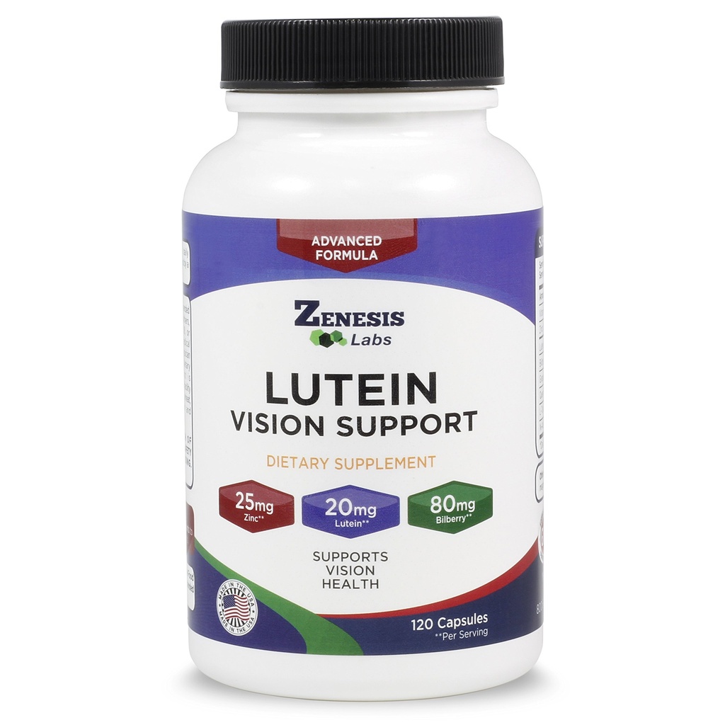 Zenesis Labs Lutein Vision Support - Vitamine oculaire essentielle - avec Bilberry, Beta-Carotène, Zinc, Graines et autres minéraux - 120 capsules - 60 jours d'approvisionnement