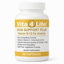 Vita4Life!® Iron Support Plus - 40mg Iron avec vitamine C, B-12, acide folique et zinc - 60 capsules - Formule non constipante pour le soutien et l'énergie des globules rouges - Végétarien et sans OGM