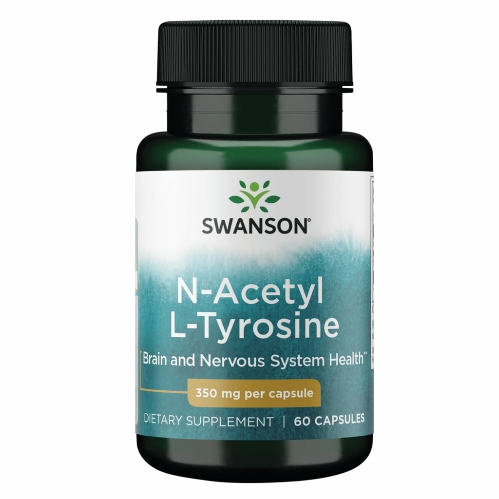 Swanson N-acétyl L-Tyrosine - Supplément acide amino appuyant la santé globale du cerveau et la fonction du système nerveux central - Promotion et santé cognitive - (60 capsules, 350mg chacune)