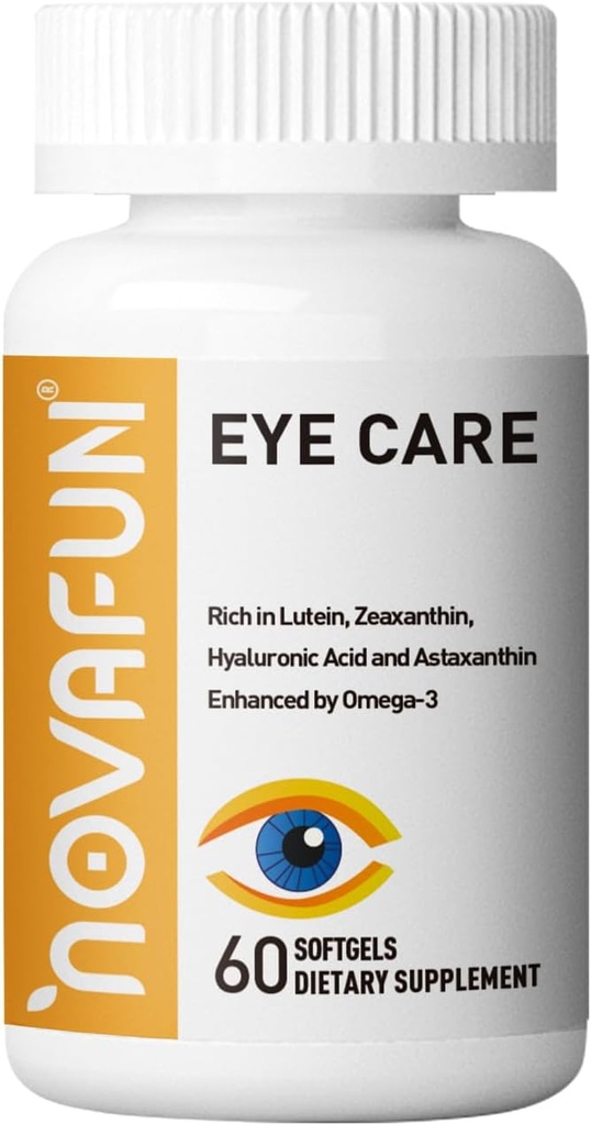 Soin des yeux Softgels, Lutéine, Zeaxanthin, Astaxantine, acide hyaluronique, Omega 3 (EPA, DHA), zinc, cuivre, vitamine C et E, 60 jours d'approvisionnement - 60 ct