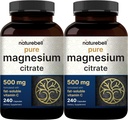 NatureBell 2 Pack Citrate de magnésium 500mg, 480 Capsules 2-en-1 avec de la vitamine C soluble dans le gras