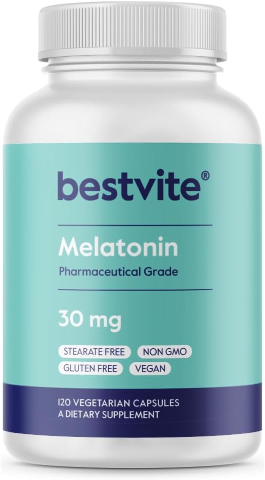 BESTVITE Melatonin 30mg (120 Vegetarian Capsules) - No Stearates - Vegan - Non GMO - Gluten Free - High Dose Melatonin