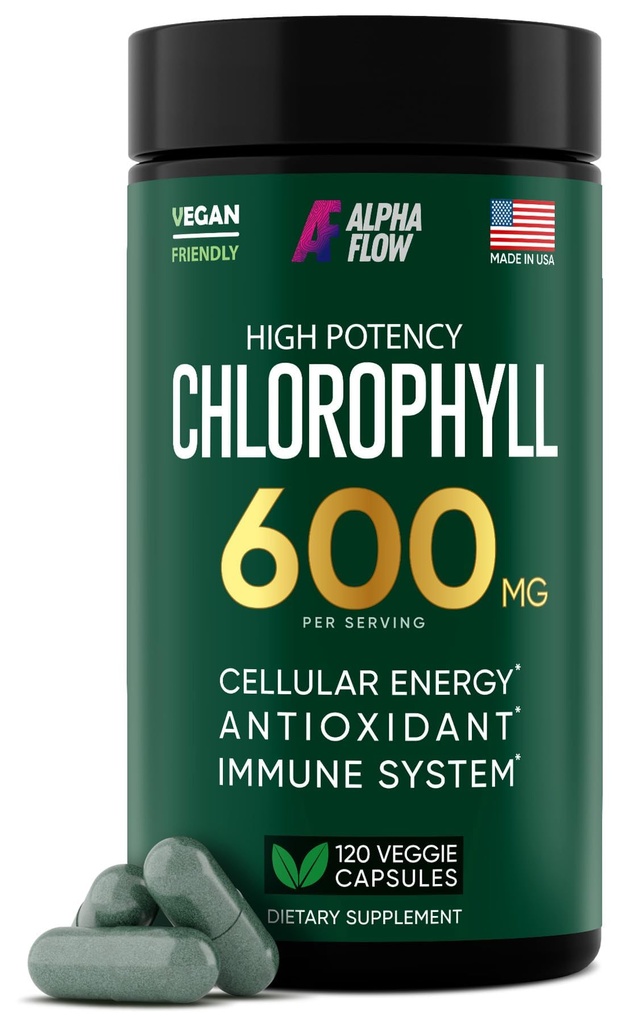 Capsules de chlorophylle 600 mg - Pilules de chlorophylle naturelles pour les femmes et les hommes - Supplément de chlorophylle hautement biodisponible pour l'énergie, l'immunité, la peau + désodorisant interne