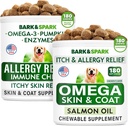 Allergy Relief + Omega 3 pour les chiens - Anti-Itch Skin & Coat + Peau Allergy - Omega 3 Huile de poisson + Acide gras EPA & DHA - Démangeaisons & Paw Licking + Santé articulaire - 360 Chews - Fabriqué aux États-Unis