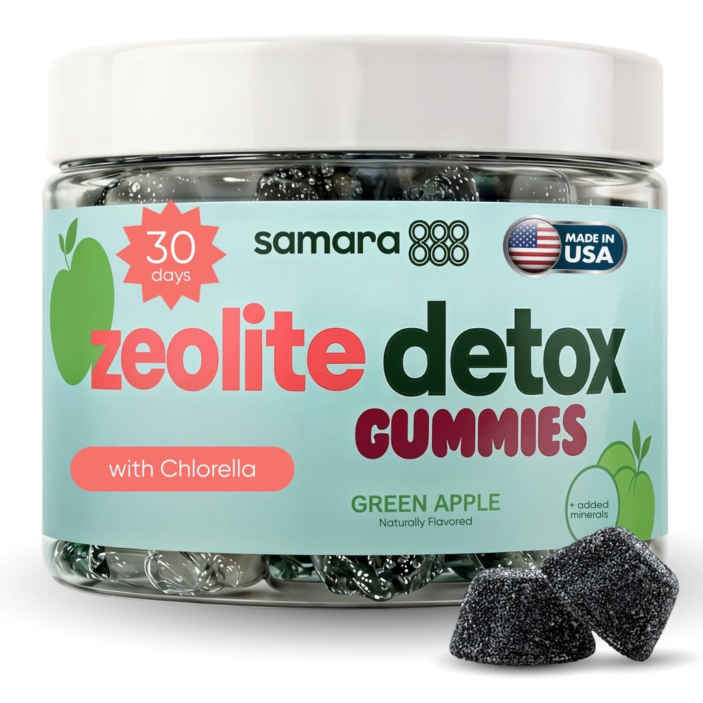 Détox de zéolite pour les enfants et les adultes, Détox de zéolite de zéolite de chlorella, alternative au charbon de bois activé, nettoyage quotidien doux de la toxines pour les enfants et les adultes, 60 gommes végétales de pomme verte
