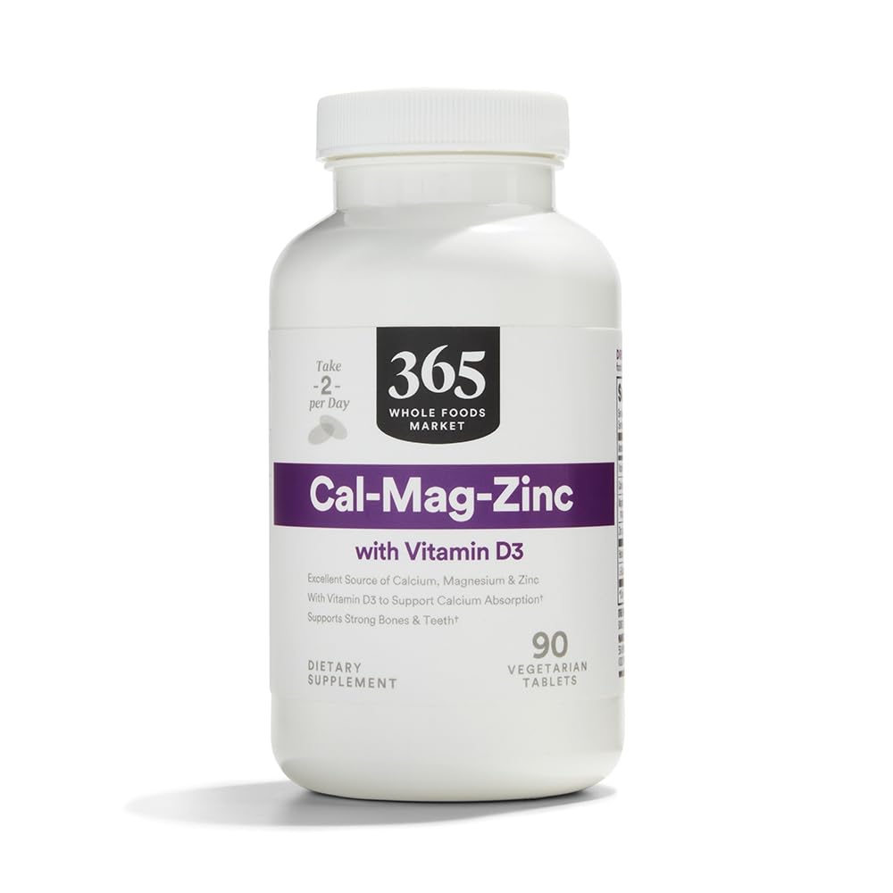 365 par Marché des aliments entiers, Cal-Mag-Zinc avec vitamine D3, Végétarien, 90 Compte