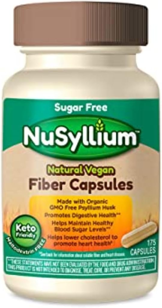NuSyllium Psyllium Musk Capsules, bio, sans sucre USDA, végétalien, 175 comte, supplément de fibre alimentaire ami-céto, aide à promouvoir la santé digestive*