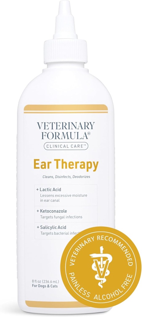 Formule vétérinaire Soins cliniques thérapie de l'oreille, 8 oz. – Nettoyeur d'oreilles de chat et de chien – aide Soothe Itchiness et nettoyer le canal de l'oreille de débris et buildup