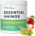 Love Life Supplements EAA Amino Acides Poudre, Tous les 9 acides aminés essentiels incluant BCAA et 2 grammes de Leucine par portion, Apple & Kiwi Flavour, 348g - 60 portions (5g d'EAA par portion)