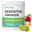 Love Life Supplements EAA Amino Acides Poudre, Tous les 9 acides aminés essentiels incluant BCAA et 2 grammes de Leucine par portion, Apple & Kiwi Flavour, 348g - 60 portions (5g d'EAA par portion)