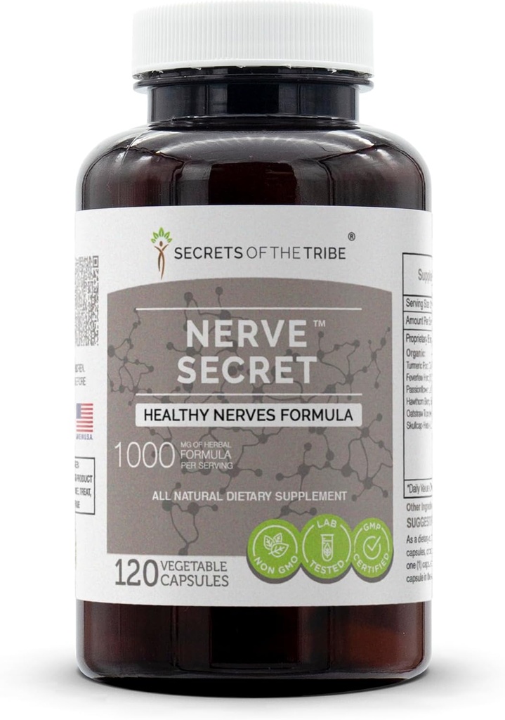 Secrets de la tribu - Nerve Secret, formule Nerves saine, mélange de supplément à base de plantes (120 capsules)