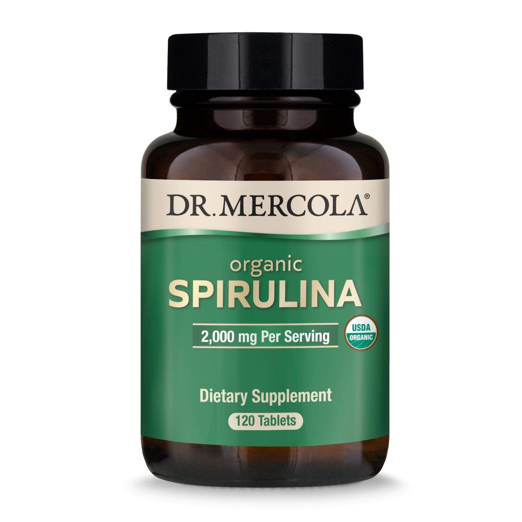 Dr Mercola Spiruline biologique - 2 000 mg - USDA Organic - Soutient la désintoxication normale et la santé immunitaire - Superaliments entiers - Non-OGM, sans gluten et sans soja - 120 comprimés