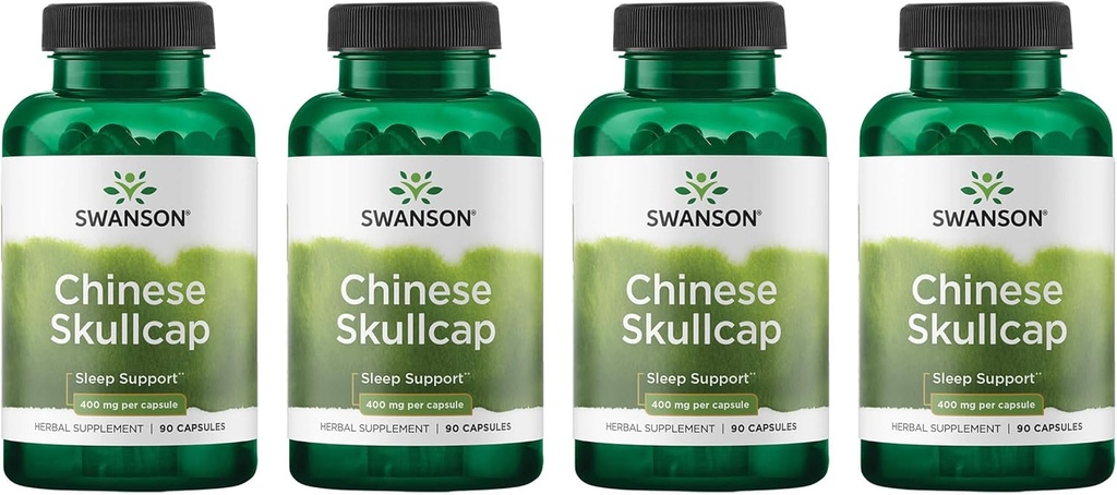 Swanson Chinese Skullcap - Supplément à base de plantes favorisant la relaxation et le soutien du sommeil - Formule flavonoïde pour aider à apaiser les nerfs - (90 capsules, 400 mg chacune,) (4 pack)