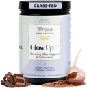 Winged Wellness Glow Up PM Collagen Peptide Powder.Soir Peau et relaxation pour la peau Glowing et le sommeil doux. Collagène de la Fed d'herbe avec chocolat, 21 portions