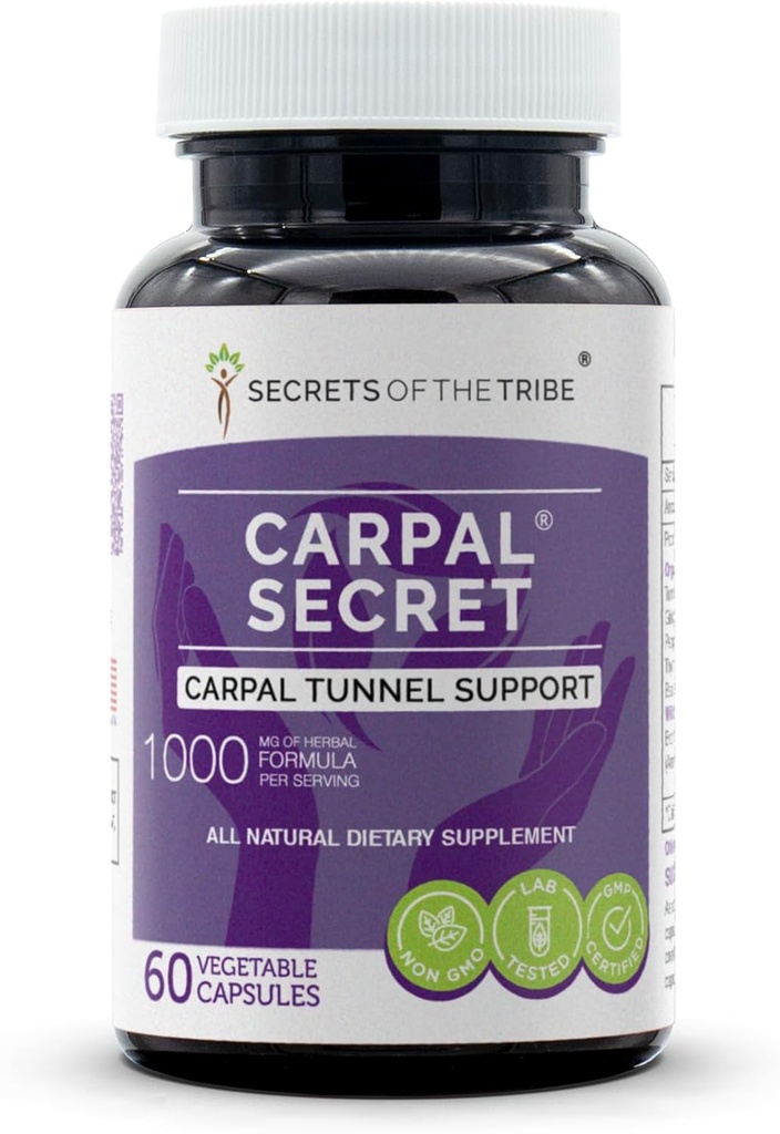Secrets de la tribu - Carpal Secret, support du tunnel carpien, mélange de suppléments à base de plantes (60 capsules)