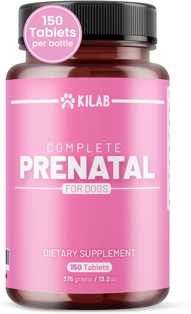 Kilab Vitamines prénatales complètes pour chiens – 150 Comprimés avec fer, choline, zinc, DHA et probiotiques - Soutient le développement et le bien-être en santé pour les femmes enceintes, allaitantes et sevrées