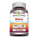 Formules étonnantes Supplément Niacine $ 500 Mg par service $ 180 Capsules $ Non-GMO $ Sans gluten $ Fabriqué aux États-Unis