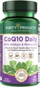Produits de pureté CoQ10 Daily Super Boost avec Ginkgo et Resveratrol à partir du soutien des niveaux d'énergie sains et de la fonction cérébrale saine - 60 Capsules végétariennes