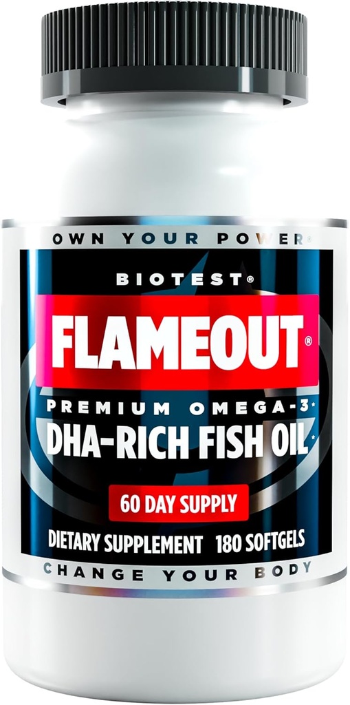 Biotest Flameout 5X DHA Huile de poisson, 60 portions - 4200mg Oméga-3-180 Softgels