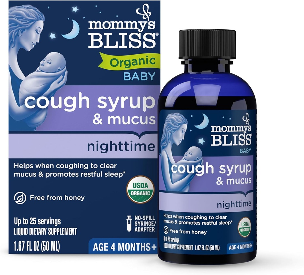Mommy's Bliss Organic Baby Cough Syrup & Mucus Night Time, Contains Organic Agave and Ivy Leaf, Made for Babies 4 month+, 1.67 Fluid Ounces