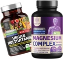 Number One Nutrition N1N Premium Magnesium Complex [500mg] High Absorption and Vegan Multivitamin [86 Powerful Ingredients], Non-GMO and Gluten-Free, 2 Pack Bundle