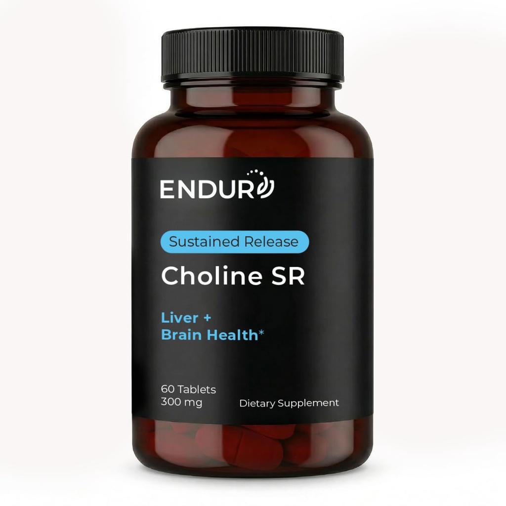 Endurance Products ENDUR - Choline L(+) Bitartrate - SR (Sustained Release) 300 mg - Pregnancy and Cellular Support, Gentle, Sustained Delivery - 6–8 HR Controlled Release - 60 Tablets