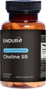 Endur Choline L(+) Bitartrate, supplément de soutien du cerveau et du foie à libération prolongée, sans danger prénatal, végétalien, non OGM, sans gluten, 300mg (60 comprimés)