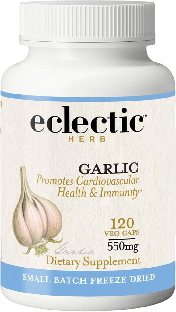 Eclectic Herb - Premium Freeze-Dried Garlic Capsules | Cardiovascular Health and Immune Support | Dietary Supplement | Natural, Non-GMO, Vegan (120 CT | 550 mg)