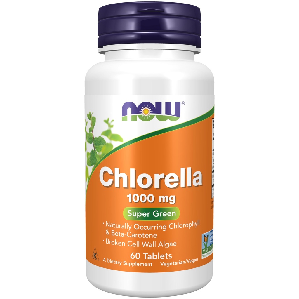 MAINTENANT Aliments suppléments, Chlorella 1000 mg avec la chlorophylle naturelle, bêta-carotène, caroténoïdes mélangés, vitamine C, fer et protéines, 60 comprimés