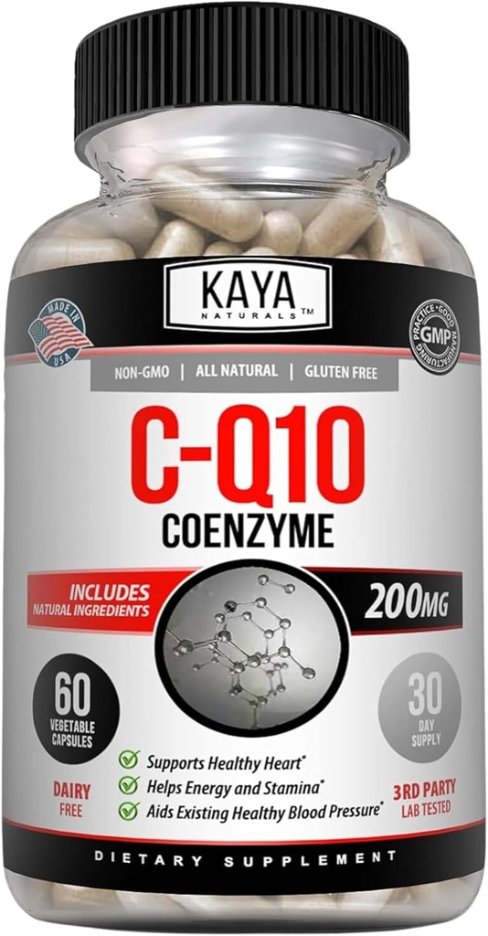 Kaya Naturals - Supplément antioxydant de puissance CoQ10 pour les vasculaires, la santé cardiaque, les niveaux de pression artérielle sains et la fonction immunitaire - Restaurer la production quotidienne de cellules et d'énergie - 60 Capsules de Veggie