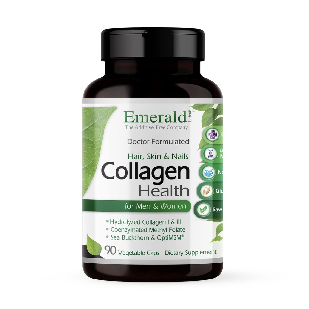 EMERALD LABS Collagen Health - Collagène hydrolysé pour les cheveux, la peau et les ongles sains avec Saw Palmetto & Beta-Sitostérol - Supporte également la santé immunitaire et adrénale - 90 capsules végétales (30 jours d'approvisionnement)