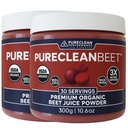 Poudre de jus de betterave biologique PureClean - Supplément à l'oxyde nitrique - 100% betteraves cultivées - poudre de racines de betterave biologique 30 portions, 300g (2 pots 60 portions)
