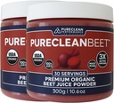 PureClean Organic Beet Juice Powder - Nitric Oxide Supplement - 100% USA Grown Beets - Organic Beet Root Powder 30 Servings, 300g (2 Jars 60 Servings)