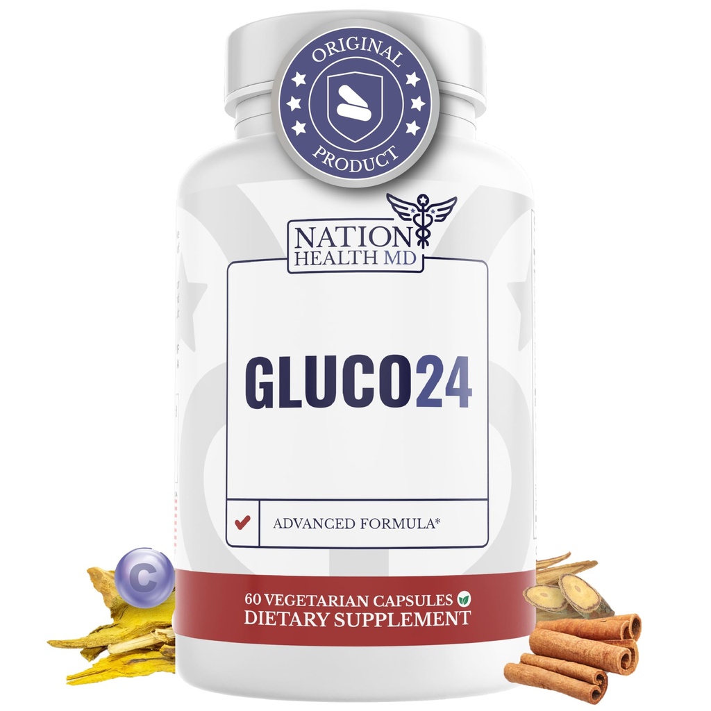 Supplément Gluco24 - Supplément cannelle, berbère, vitamine C et plus - Supplément pour hommes et femmes, 60 capsules