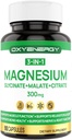 OXYENERGY 3 en 1 supplément complexe de magnésium, triples capsules de magnésium 300 mg avec glycinate de malate, chélaté, végétalien, haute absorption et biodisponibilité, 90 capsules