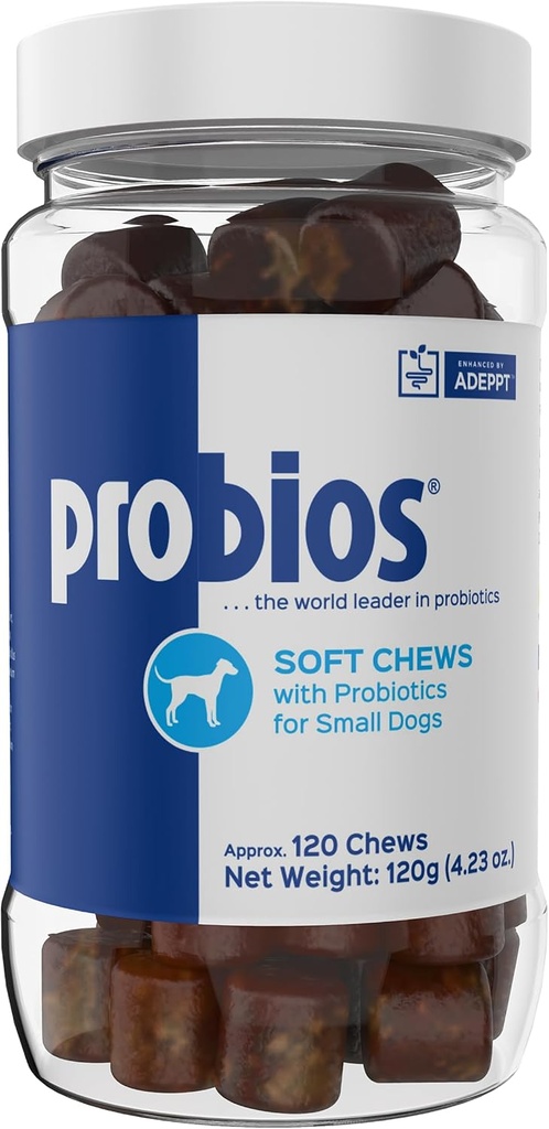 Probios pour chiens Chews tendres, Probiotiques pour chiens, Supplément quotidien pour la santé des gourdes, la digestion et le soutien immunitaire, petites races, 4,23oz