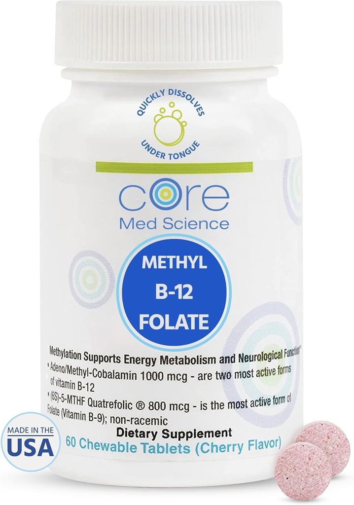 Supplément de folate de méthyle pour les femmes et les hommes - Les pilules 5-MTHF soutiennent l'humeur, la cognition et la santé cardiaque - Vitamine de méthyle B9 pour les niveaux d'homocystéine et le cycle de méthylation (60 Nombre)